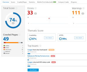 Tecnical errors Site Audit Results